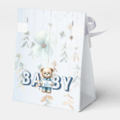 Baby shower Schattige Teddybeer Blauw Bloemen Mooi Bedankdoosjes (Achterkant)