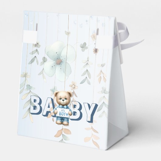Baby shower Schattige Teddybeer Blauw Bloemen Mooi Bedankdoosjes (Achterkant)