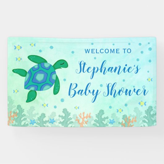 Baby shower schildpad onder het Zee welkom Spandoek (Horizontaal)