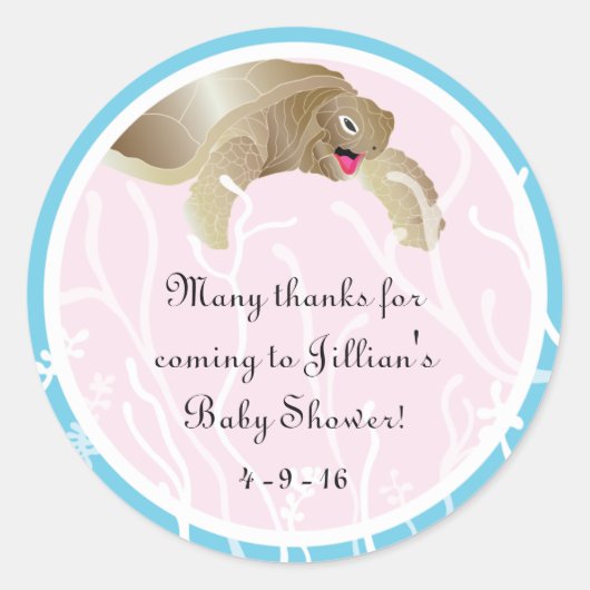 Baby shower "Schildpad/Roze" Stickers 1 1/2" of 3" (Voorkant)