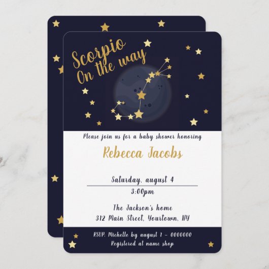 Baby shower Scorpio zodiac Invitation (Devant / Derrière)