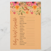 Baby shower Scramble Spel Roze Perzik Bloemen (Voorkant)