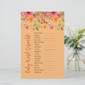 Baby shower Scramble Spel Roze Perzik Bloemen (Staand voorkant)