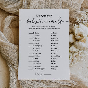 Baby shower Script Baby Dier Matching Baby spel Kaart