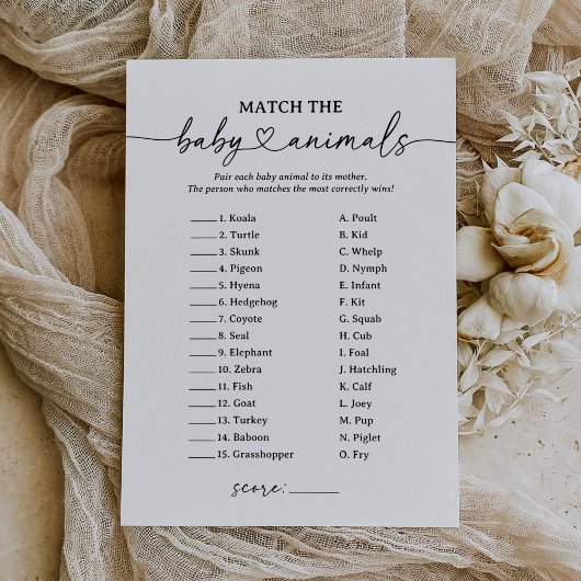 Baby shower Script Baby Dier Matching Baby spel Kaart