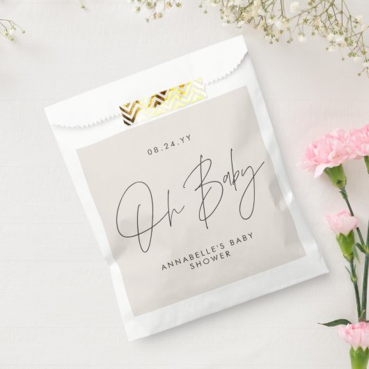 Baby shower Script Modern Bold Cream Black Guest Bedankzakje (Gezegeld)