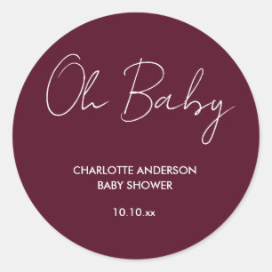 Baby shower Script Modern Bourgogne Elegant Ronde Sticker