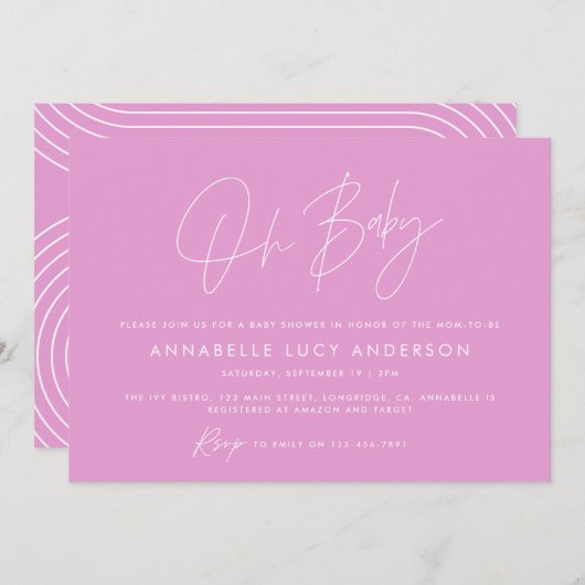 Baby shower Script Modern Bright Cerise Roze Girly Kaart (Voorkant / Achterkant)