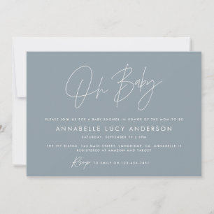 Baby shower script modern dusty blue boho kaart