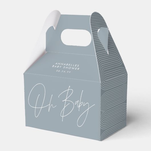 Baby shower script modern dusty blue geometrisch bedankdoosjes (Voorkant Zijde)