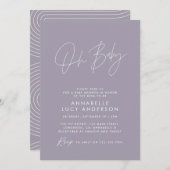 Baby shower script modern elegant lila paars kaart (Voorkant / Achterkant)