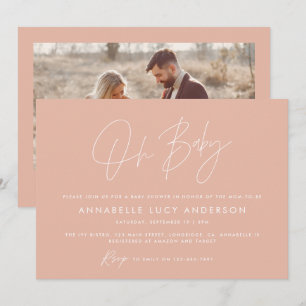 Baby shower script modern foto blush roze elegant kaart