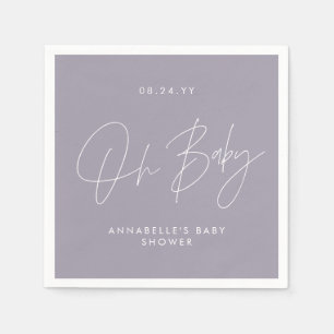 Baby shower script modern lila paars elegant servet