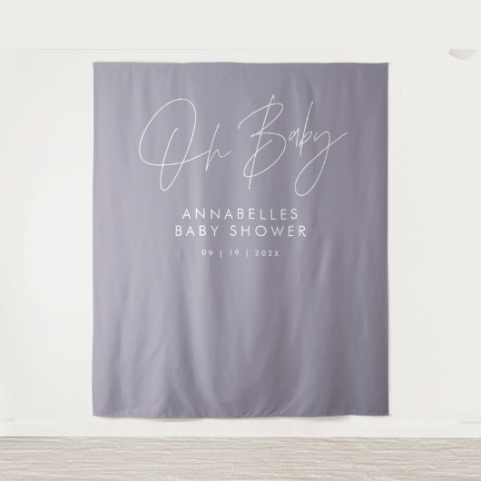 Baby shower script modern lila paars elegant wandkleed (Voorkant)
