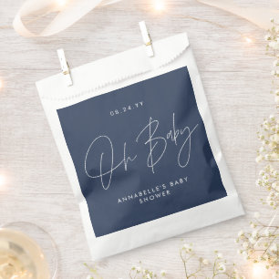 Baby shower script modern marineblauw bedankzakje