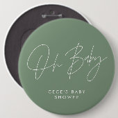 Baby shower script modern minimal sage groen ronde button 6,0 cm (Voorkant /achterkant)