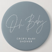 Baby shower script modern minimal stoffig blauw ronde button 6,0 cm (Voorkant)