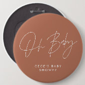 Baby shower script modern minimal terracotta ronde button 6,0 cm (Voorkant /achterkant)