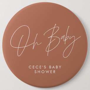 Baby shower script modern minimal terracotta ronde button 6,0 cm