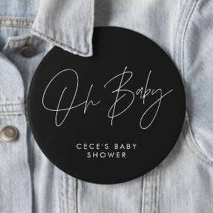 Baby shower script modern minimal zwart-wit ronde button 6,0 cm
