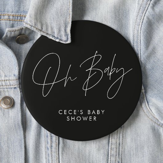 Baby shower script modern minimal zwart-wit ronde button 6,0 cm (In situ)