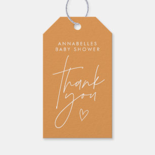 Baby shower script modern oranje elegant cadeaulabel