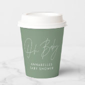 Baby shower script modern sage green elegant invit papieren bekers (Voorkant)