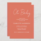 Baby shower script modern terracotta elegant kaart (Voorkant / Achterkant)