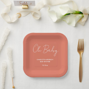 Baby shower script modern terracotta elegant papieren bordje