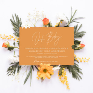 Baby shower script modern vibrant oranje boho kaart