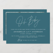 Baby shower script moderne blauwgroen blauwe boho  kaart (Voorkant / Achterkant)