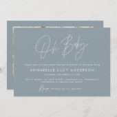 Baby shower script moderne dusty blue boho foto kaart (Voorkant / Achterkant)