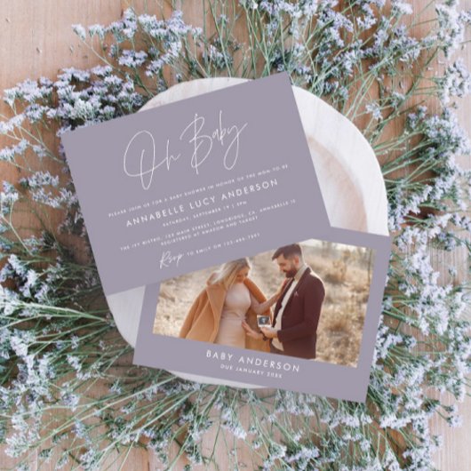 Baby shower script moderne lila paarse boho foto kaart
