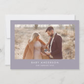 Baby shower script moderne lila paarse boho foto kaart (Achterkant)