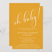 Baby shower Script moderne Marigold Invitation (Devant / Derrière)