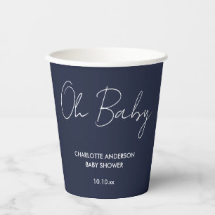 Baby shower script moderne marineblauw elegant papieren bekers