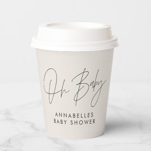 Baby shower script moderne natuurlijke crème elega papieren bekers (Voorkant)