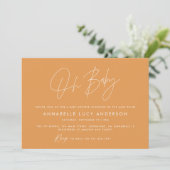 Baby shower script moderne oranje boho foto kaart (Staand voorkant)