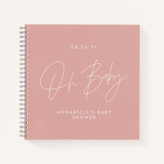 Baby shower script moderne roos roze gast notitieboek (Voorkant)