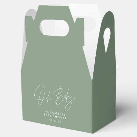 Baby shower script moderne sage green elegant bedankdoosjes (Geopend)