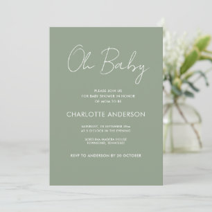 Baby shower script moderne sage green elegant kaart