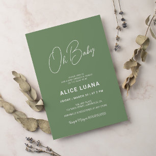 Baby shower script moderne sage green elegant kaart