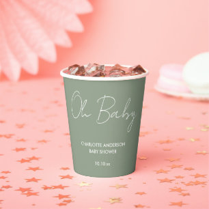 Baby shower script moderne sage green elegant papieren bekers