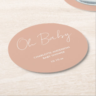 Baby shower script moderne wazige roze elegant ronde kartonnen onderzetter