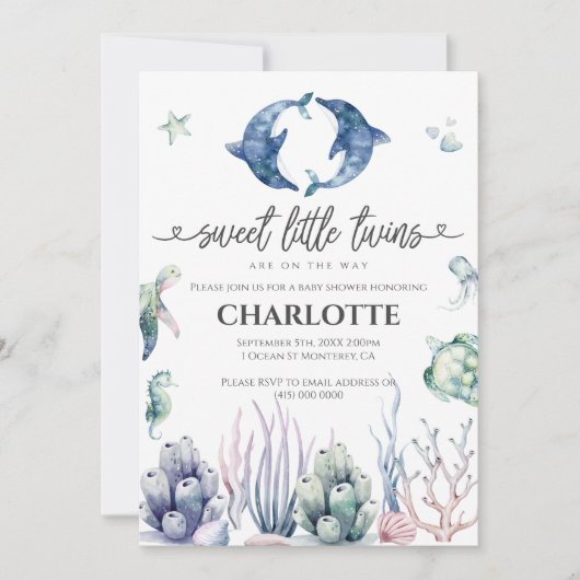 Baby shower Sea Life Twins Invitation (Devant)
