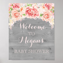 Baby shower Sign Roze Waterverf Flowers Wood