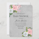 Baby shower Silver & Blush Flowers Kaart (Voorkant)