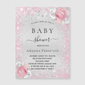 Baby shower silver pink floral invitation magnet (Devant)