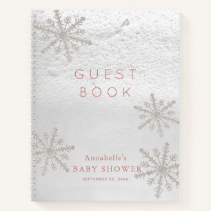 Baby shower Silver Snowflake Livre d'invité rose