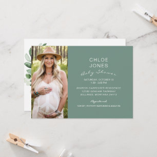 Baby shower simple moderne Photo Sage Invitation